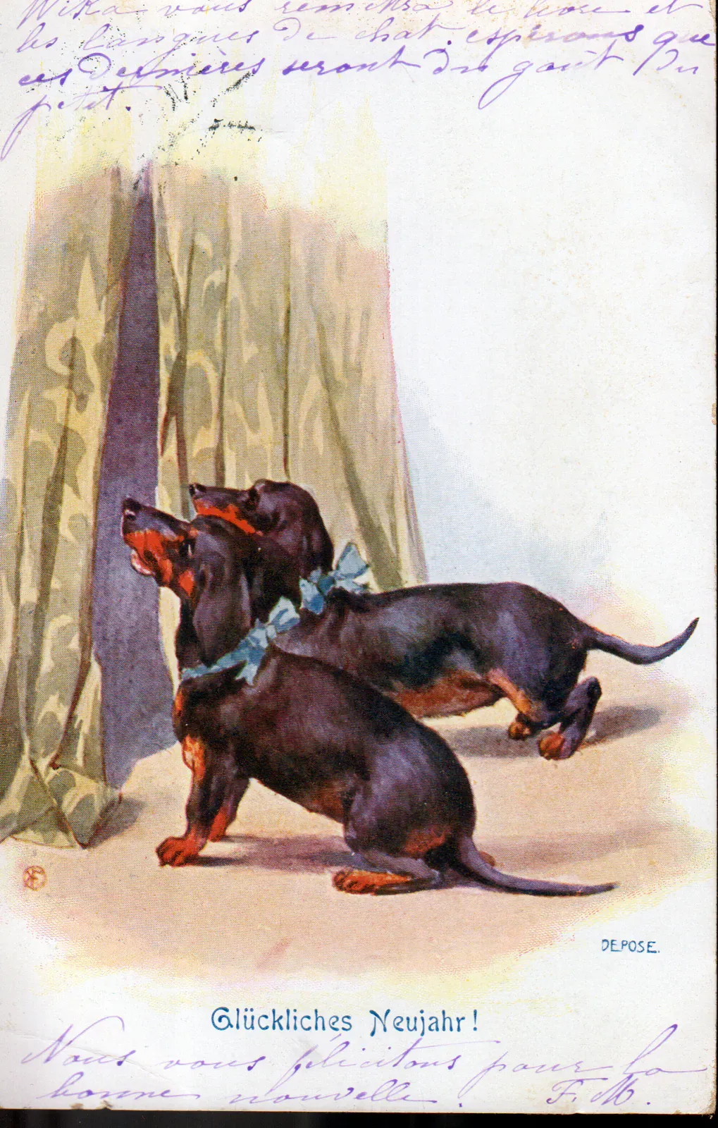 New Year card with Dachshunds, 1904